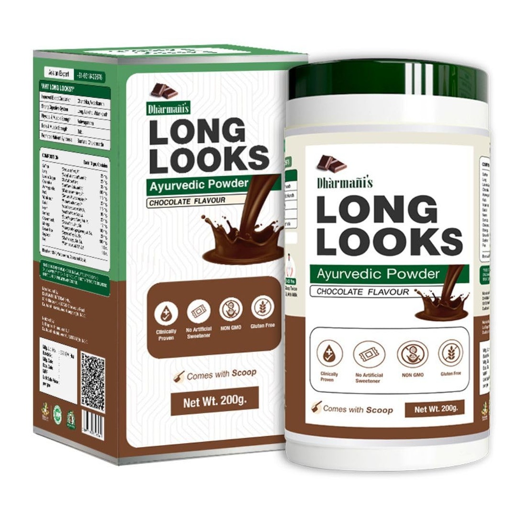 Long Looks Ayurvedic Growth & Development Powder for Kids & Teens | Supports Bone Strength, Nutrient Absorption & Physical Development | with Ashwagandha, Saffron, Moringa & Plant-Based Protein |200g