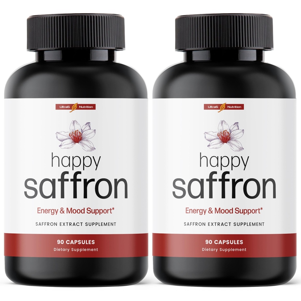 Ultra6 Nutrition Happy Safran Suppléments - 100% pur Safran Extrant Supplément pour le soutien de la santé des yeux - Mood Enhancer pour les femmes et les hommes (Pack de 2)