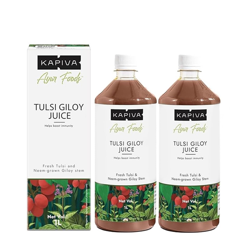 Kapiva Wild Tulsi Giloy Juice (2L) | Fresh Tulsi and Neem-grown Giloy to Support Immune Health - Super Saver Pack of 2