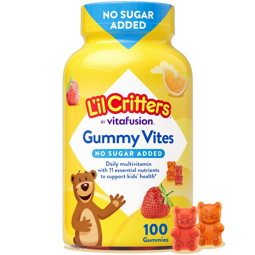 L’il Critters Gummy Vites No Sugar Hinzugefügt Tägliche Gummy Multivitamin für Alter 2+ Kleinkinder & Kinder, Vitamin C, D3 für Immun, Erdbeere und Orange Flavors, 100 Gummie