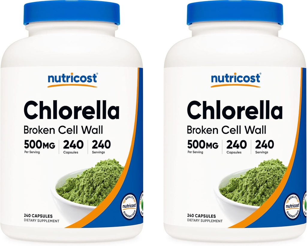 Nutricost Chlorella Kapseln (2 Flaschen) 500mg, 240 Kapseln pro Flasche