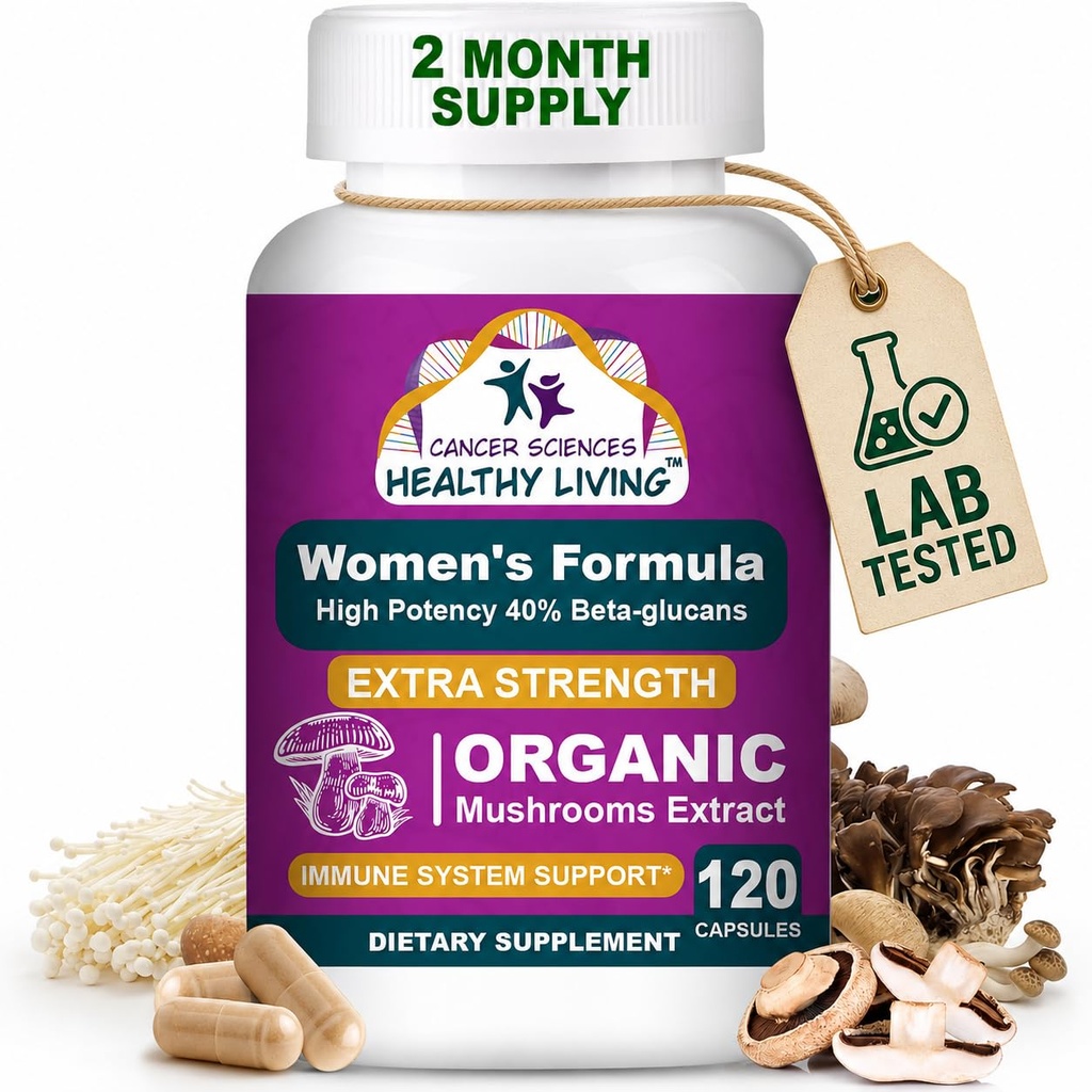 Cancer Sciences Bio Multivitamin für Frauen - Pilzergänzung Extrakt - Hormone und Immununterstützung Vitamine - 1.500 mg Non-GMO Wellness Pilz Complex mit 40% Beta-Glucans,120 Kapseln