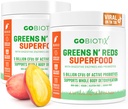 GOBIOTIX Super Greens and Reds Powder - Red and Green Superfood - Supplément probiotique - Enzymes digestifs et poudre de racine de betterave - Complément alimentaire biologique entier (Mango, 2 Pack)