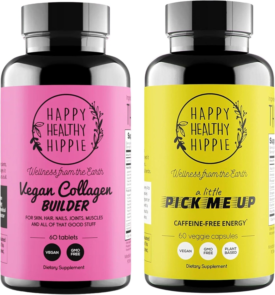 Happy Healthy Hippie Pick Me Up Natural Energy Pills & Vegan Collagen Builder