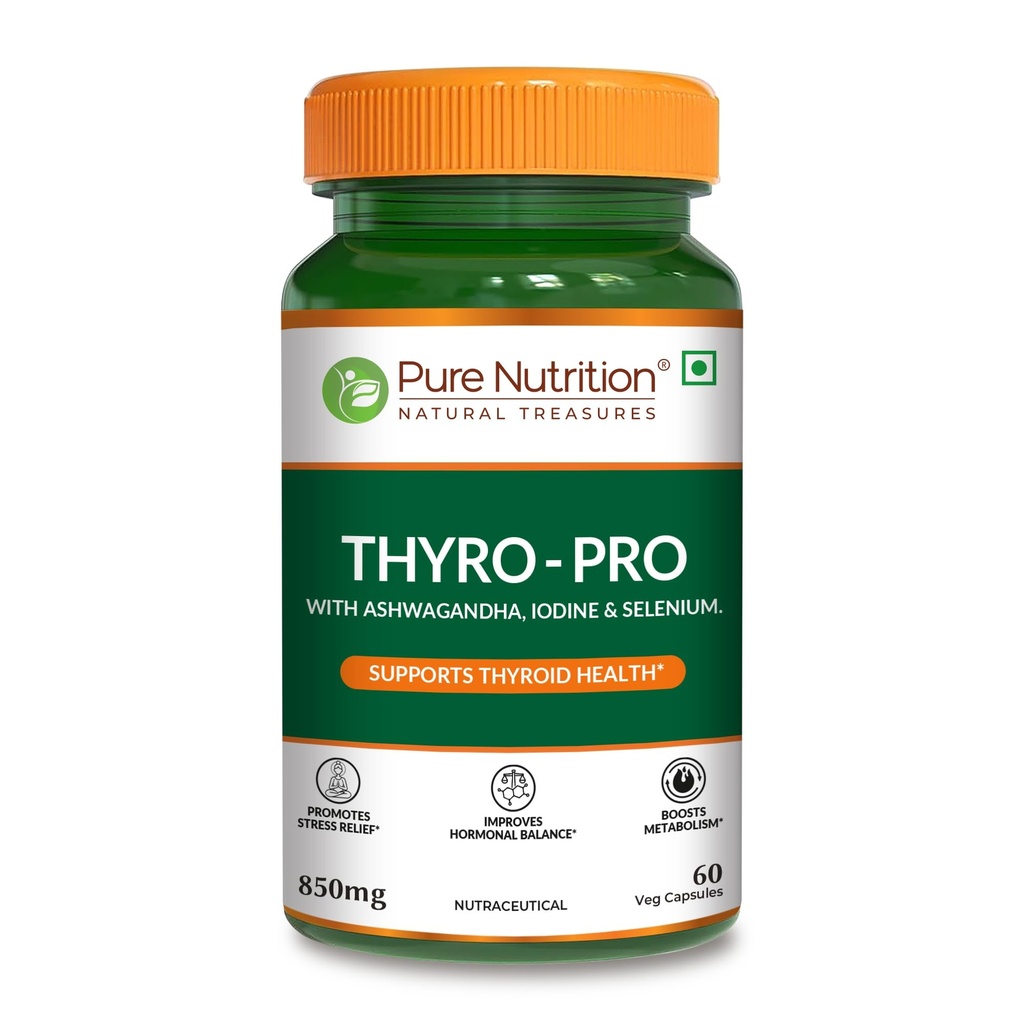 Pure Nutrition Thyro Pro | Thyroid Supplement With Ashwagandha, Iodine & Selenium | Thyroid Supports Thyroid Function, Balances Hormones| Promotes Overall Wellness - 60 Veg Capsules