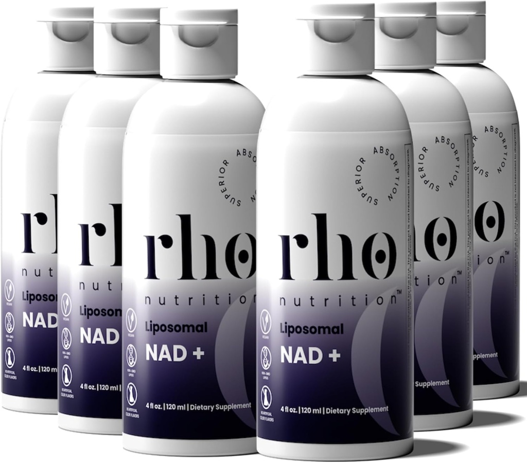 Rho Nutrition Liposomal NAD+ – Flüssige Ergänzung zur Unterstützung der Absorption – Aktive Form von NAD+ Hilft zur Unterstützung normaler zellulärer Gesundheit, gesunder Alterung, Energiemetabolismus & Vitalität – 6 Pack