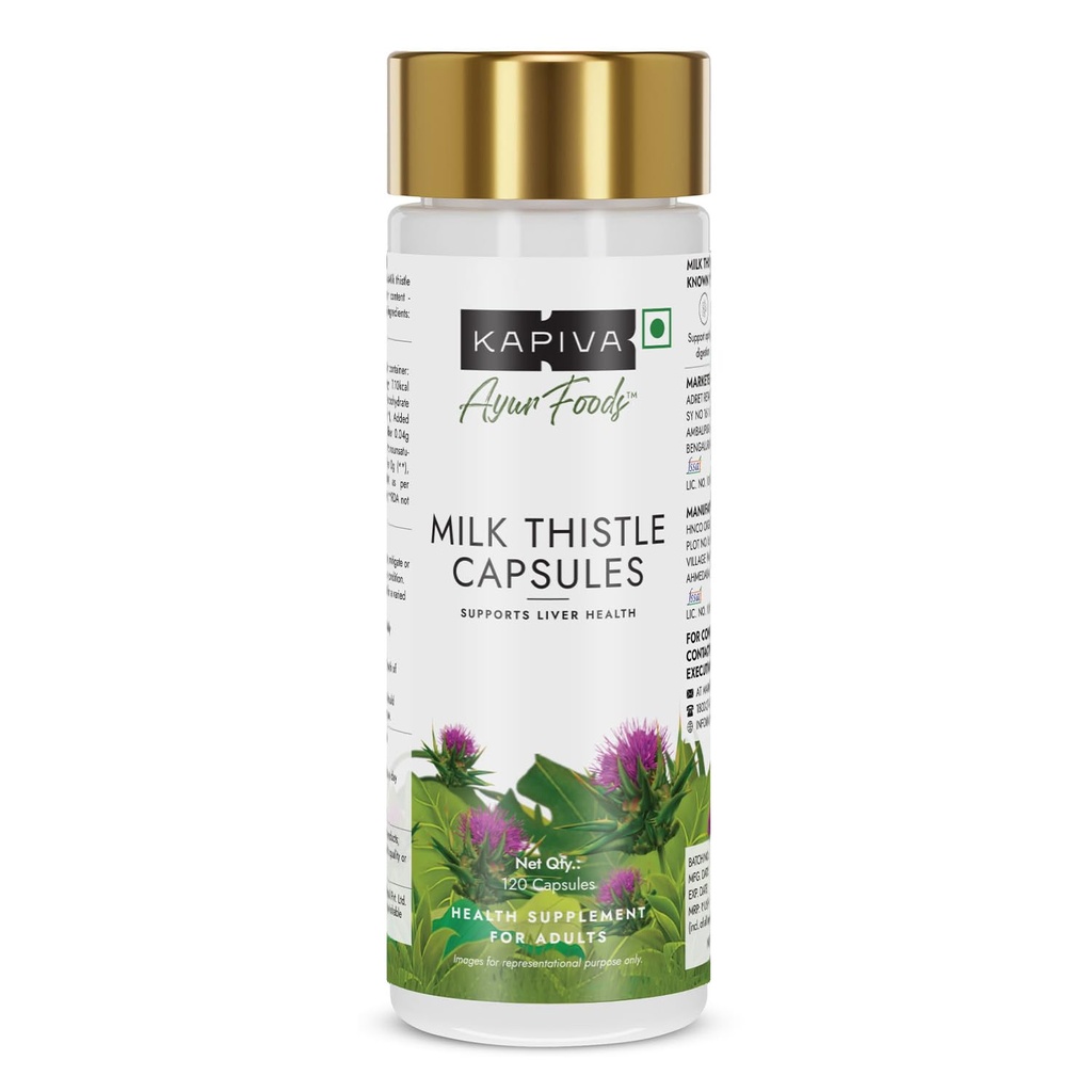 Kapiva Milk Thistle Capsules (120N) | With 70% Silymarin | Supports Liver & Immune System | Vegan, Preservative-Free | Liver Detox Supplement