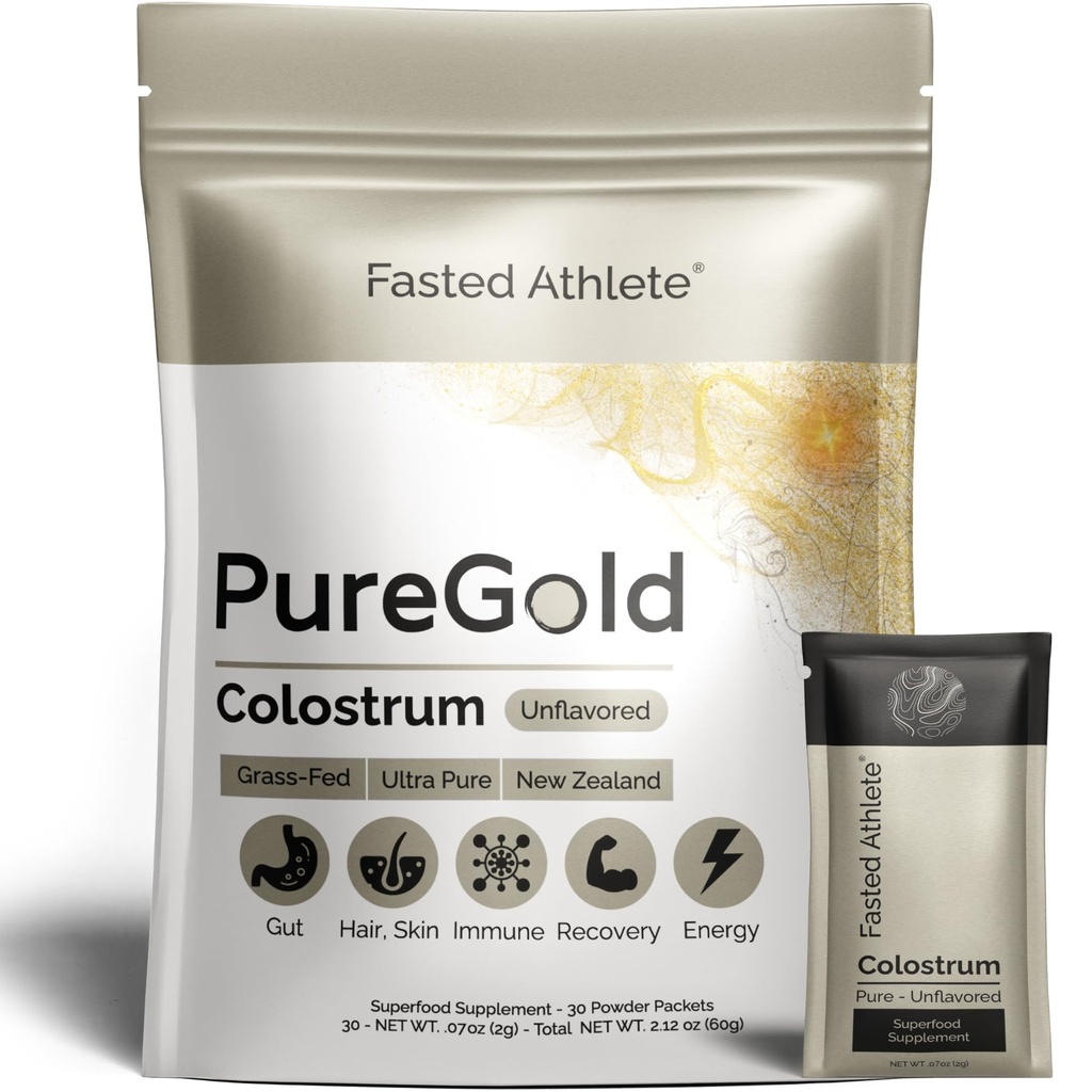 Athlete digiunato - PureGold Colostrum – Grass-Fed Colostrum Powder Supports Gut Health, Skin, Recovery & Immunity – Non aromaed, 30 Single-Serve Packets