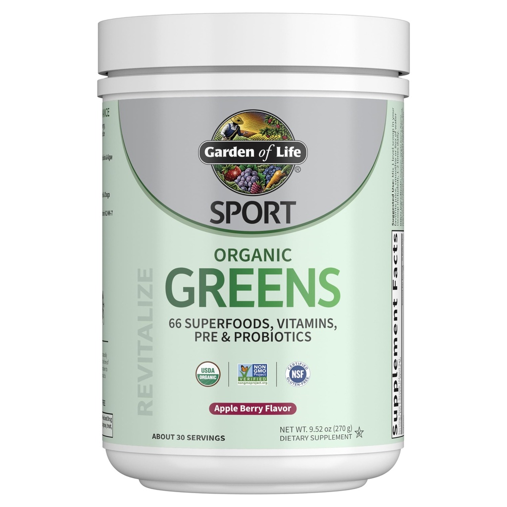 Jardin de la vie Sport Nutrition Verts et superaliments Poudre pour les femmes et les hommes - Berry de pomme, Mélange biologique - Spiruline, Fruits, Vitamines, Pré & Probiotiques, Champignons, Suppléments Athlétiques, 30 portions