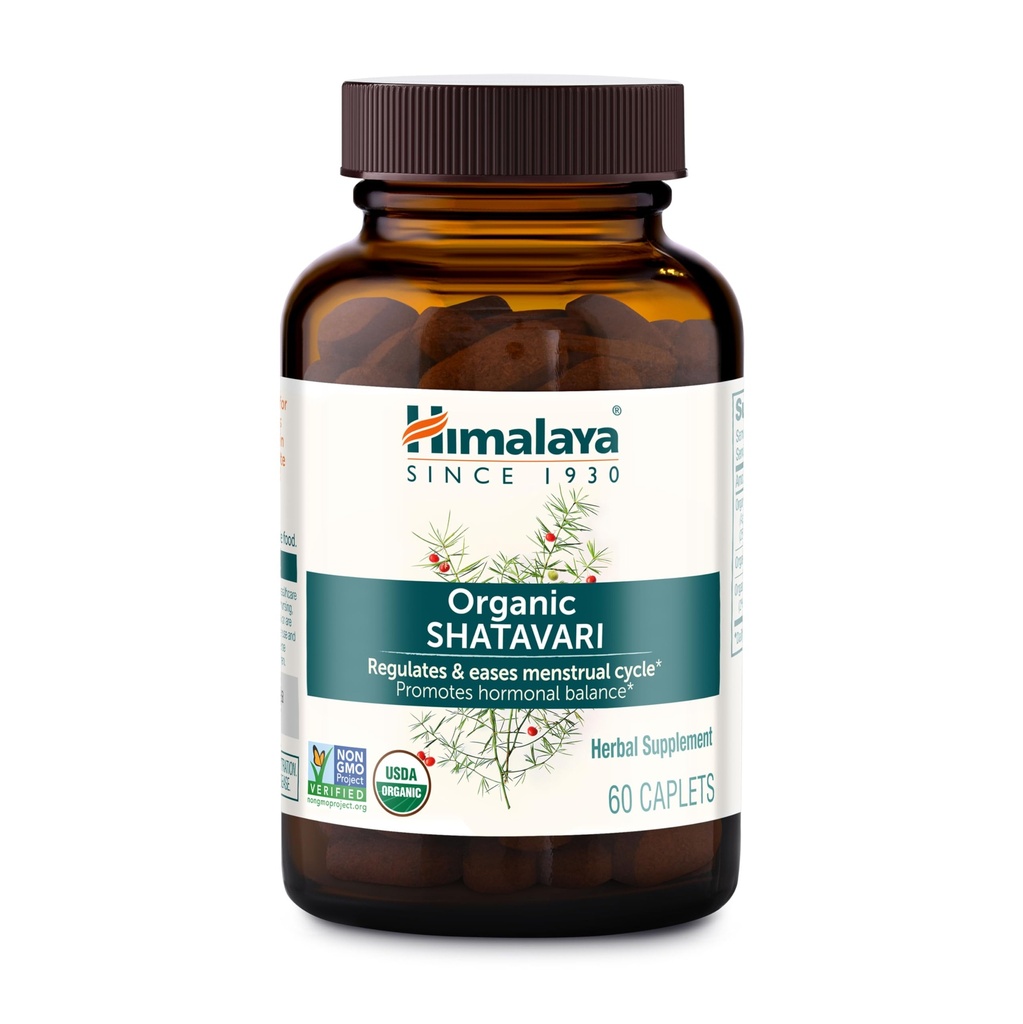 Himalaya Organic Shatavari - Promotion de l'équilibre hormonal pour les femmes et le soulagement des crampes menstruelles - USDA Organic, Vegan, sans gluten, 1300 mg, 60 Caplets