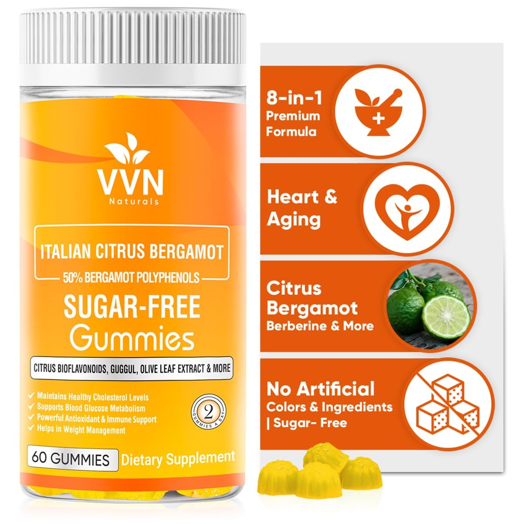 2900mg Citrus Bergamot Blend 25:1 Extract Gummies (Italia Sourced & Manufactured in USA) per il supporto del sistema immunitario e l'invecchiamento sano con Guggul, Pine Bark & More | Sugar-Free, 60 ct.