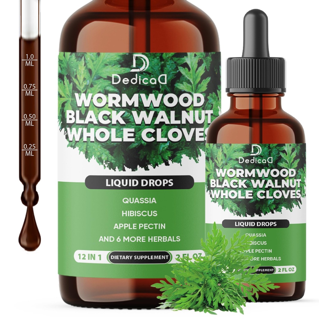 12in1 Wormwood Liquid Drops - Schwarze Walnuss-Wurmholz-Tinktur-Flüssig-Extrakt Ganze Tücher und 9 weitere Kräuter - 60 Tage Versorgung