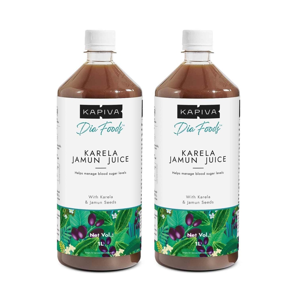 Kapiva Karela Jamun Juice (2L) | Controls Blood Sugar Levels, Lowers Bad Cholesterol | Diabetic Care - Super Saver Pack of 2