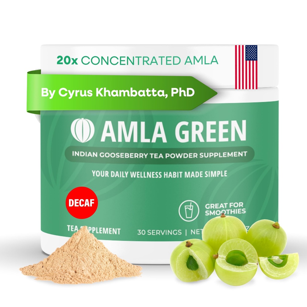 Amla Powder & Decaf Green Tea Superfood Supplement, 20x Ultra Concentrated Amla, Antioxidante Unterstützung, Hergestellt mit Oolong Tee und indischen Gänsebeeren, Bio, Vegan, Decaf, 30 Servierungen