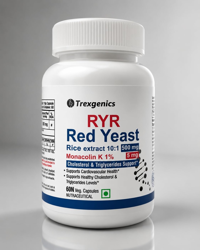 Trexgenics RED YEAST RICE extract 500 mg 1% Monacolin K 5 mg, Cholesterol, Triglycerides Support (60 Veg Capsules)