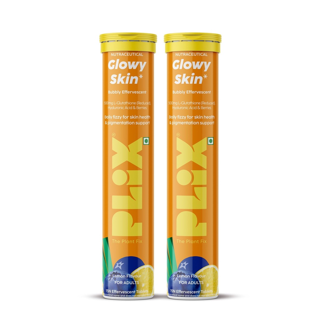 PLIX - THE PLANT FIX Glutathione Effervescent Tablets for Clear, Glowing & Youthful Skin | 500mg Glutathione, Vit E & Hyaluronic Acid | No Maltodextrin, No Sugar | Pack of 2 (30 tabs) | Lemon