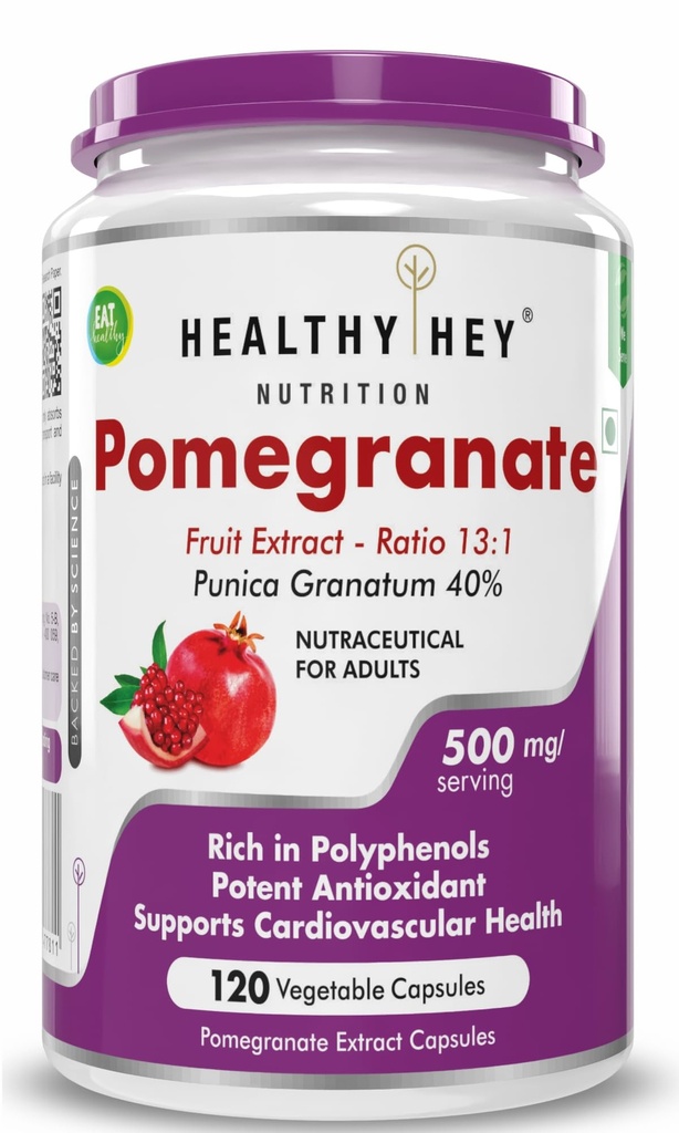 HealthyHey Nutrition Pomegranate Fruit Extract 500mg- 120 Vegetable Capsules (120)