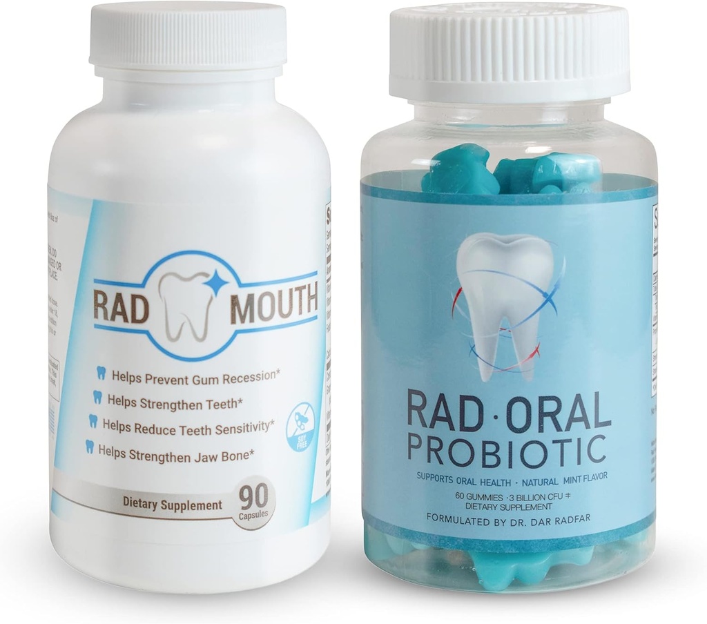 Probiotici Rad Oral per denti e gengive con muffa Rad per la sensibilità dei denti - Probiotico dentale denso formulato con Lactobacillus Reuteri e Multivitamin per rinforzare le gengive, i denti e Jaw Bone