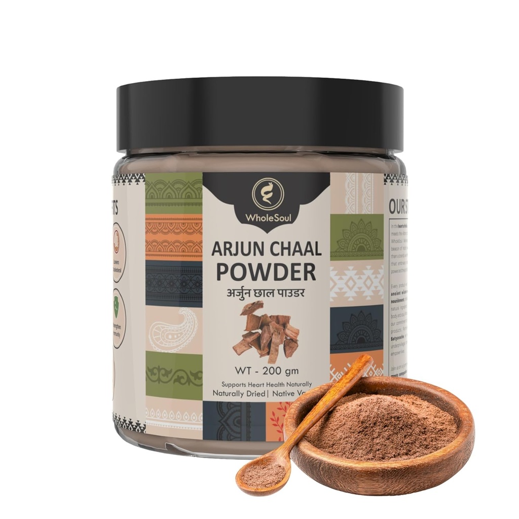 WholeSoul Arjun Chaal Organic Powder 200g Pack of 1 | Arjuna Bark Powder | Supports Heart Health Cholesterol & Balance BP Management | Ayurvedic Heart Health Support