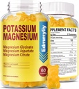 Supplément de magnésium de potassium Gommies pour adultes Haute absorption Gluconate de potassium 99mg Citrate de magnésium 250mg avec vitamine B6 B12 soutient l'humeur, l'énergie, la relaxation musculaire, la santé osseuse, sans sucre