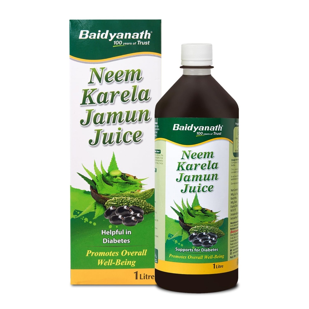 Baidyanath Ayurved Neem Karela Jamun Juice -1000ml | Natural Remedy for Blood Sugar Management & Reduces Bad Cholesterol | Best For Digestive Health, Diabetic Care, Skin Care & Natural Detox | No Added Sugar