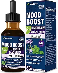 Lemon Balm Mood Boost Drops, Gotas de Citrato de Magnesio, Toronjil y Valeriana para Dormir y Ansiedad, Natural Calm, Cortisol Balance, fördert Entspannung w/Magnesium Extract Liquid.2oz