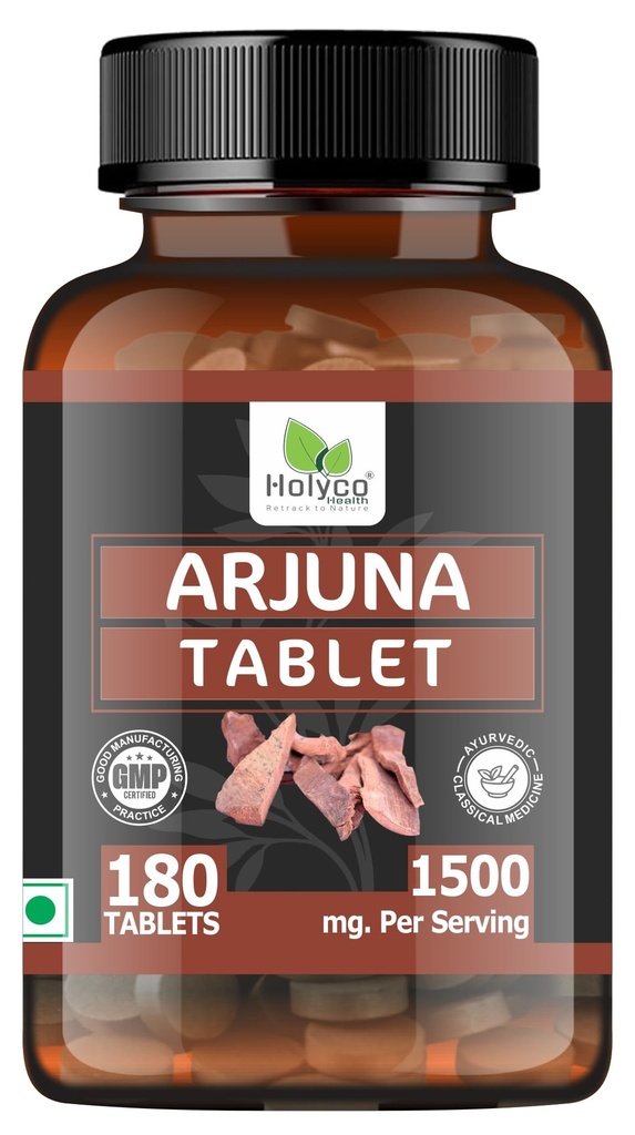 Arjuna Tablet - 180 tablets | Known as Terminalia arjuna, White marudah, Koha tablets | Natural, No Additives and No Preservetives