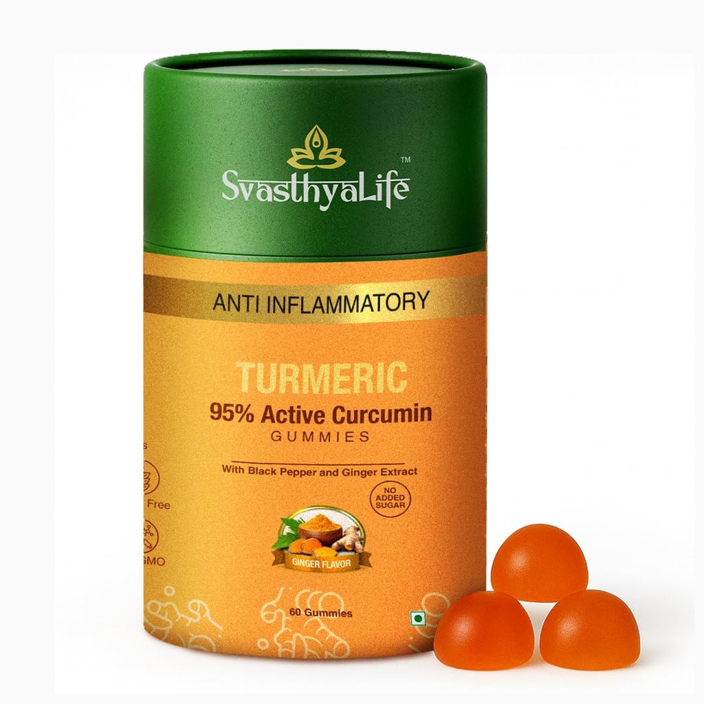 Turmeric Gummies with 95% Active Curcumin with black pepper | Anti-inflammatory & Antioxidant | Immunity | Arthritis | Fat Loss | Ginger Flavor | 100% Vegetarian | 60 Gummies