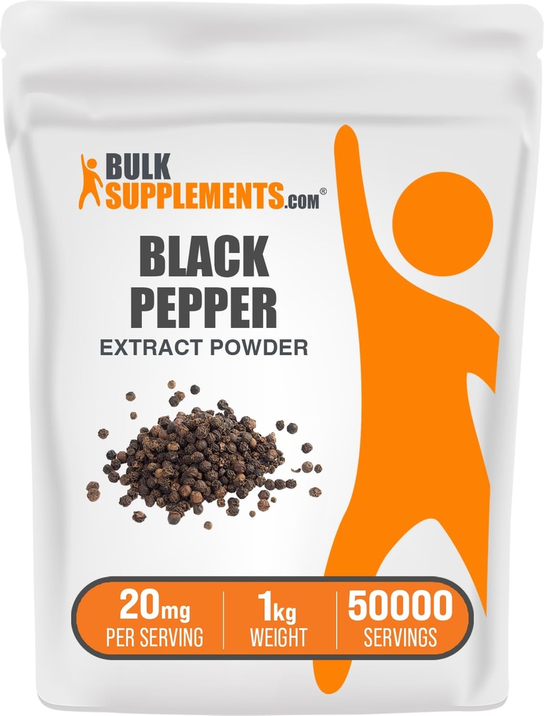 BulkSupplements.com Polvere di estratto di pepe nero - integratori di pepe nero, integratori di piperina - senza glutine, 20 mg per porzione, 5kg (11 lbs) (pacchetto di 5)