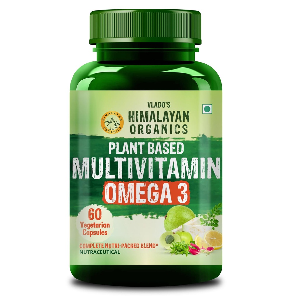 Vlado’s Himalayan Organics Omega-3 Capsules with plant based Multivitamin with Vitamin B1,B2,B3,B5,B6,B7,B9,B12, C, D3, E, K2, Chromium, Magnesium, Zinc, EPA & DHA - 60 veg capsules