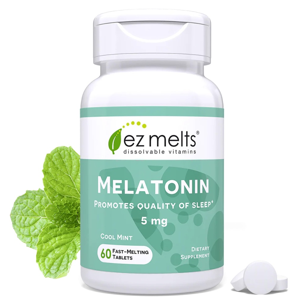 EZ Melts Melatonina dissolvibile, 5 mg, senza zucchero, alimentazione di 2 mesi, fresco menta aromatizzata - 1 confezione