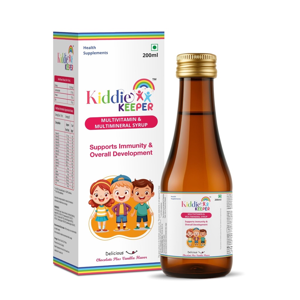 Multivitamin Syrup for Kids with Iron & Zinc (200ml) – Chocolate Vanilla Flavour | Daily Nutrition Support for Immunity & Growth Development | Gluten-Free Multimineral Health Syrup