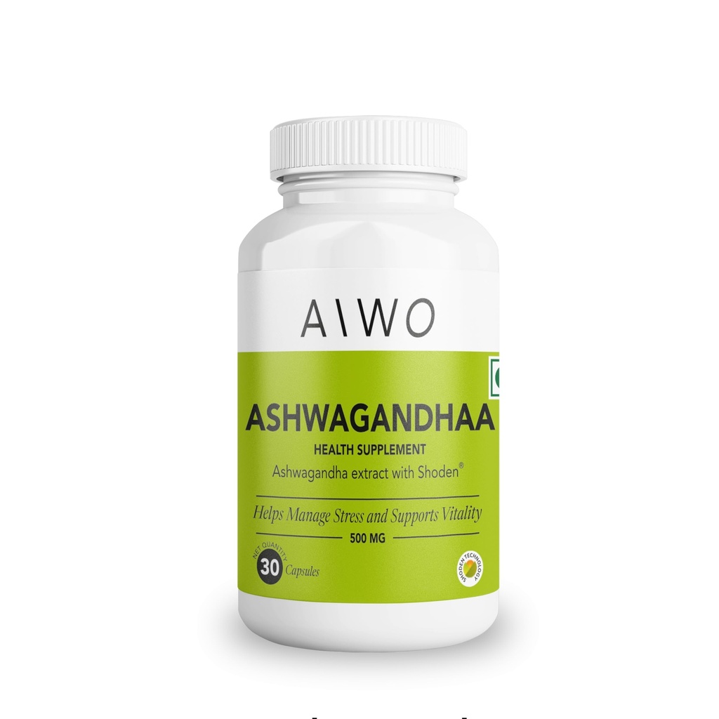 AIWO Ashwagandha Shoden® Capsules 500mg – 35% Withanolide Glycosides, 30 Vegetarian Tablets | Stress Relief, Energy, Mood & Immune Support