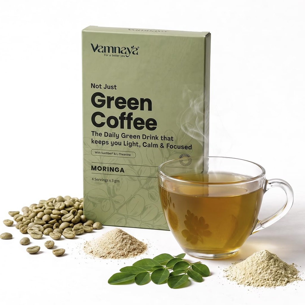 Vamnaya ACV and Moringa Green Coffee | Weight Management and Gut Health Support | Sunfiber® Prebiotic and L-Theanine | Trial Pack 4 Sachets