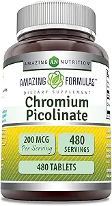 Incredibile formula Chromium Picolinate Supplemento | 200 Mcg Per Serving | Compresse | Non-GMO | Gluten Free | Made in USA (480 Count)