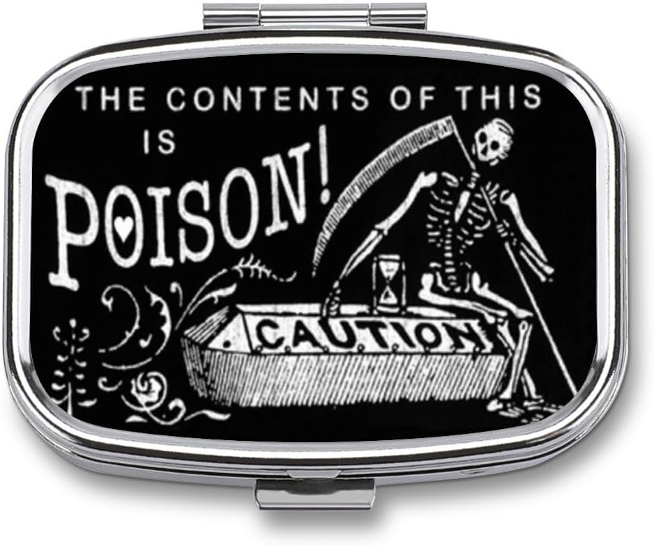 Metall 2 Compartment Pille Organizer Travel Friendly Portable Compact Pill Box Cute Pille Fall Vitamine,Fish Oil, Ergänzungen,Meds,Tablet for Purse,Pocket. (Black Scythe)
