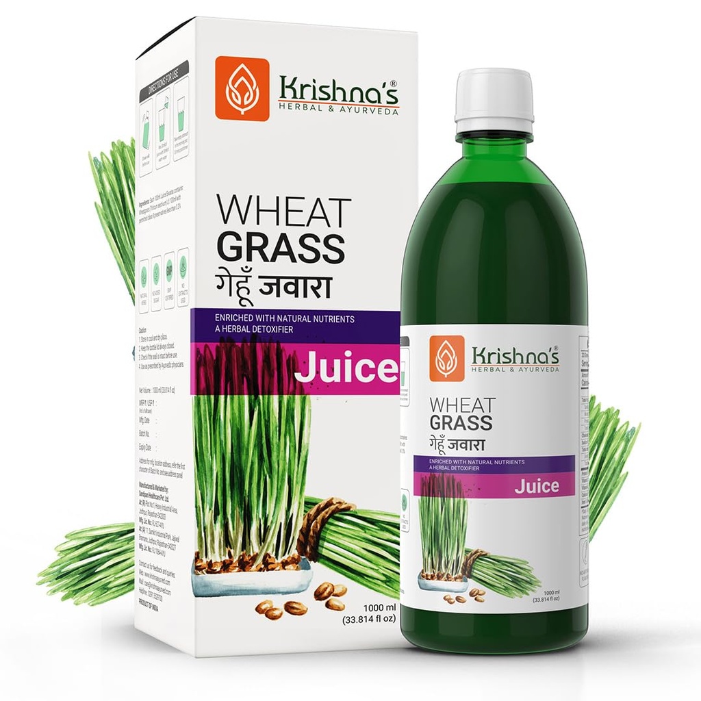 Krishna's Wheatgrass Juice - 1000 ML | Wheat Grass juice 9th day picked wheatgrass leaves | Pure, Natural and Ayurvedic Juice