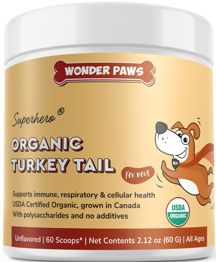Wonder Paws Organic Turkey Tail Mushroom for Dogs – Powerful Turkey Tail for Dogs Mushroom Powder for Immunity, Respiratory, Digestion & Cellular Health–with Beta Glucans & Polysaccharides- 2.12 oz