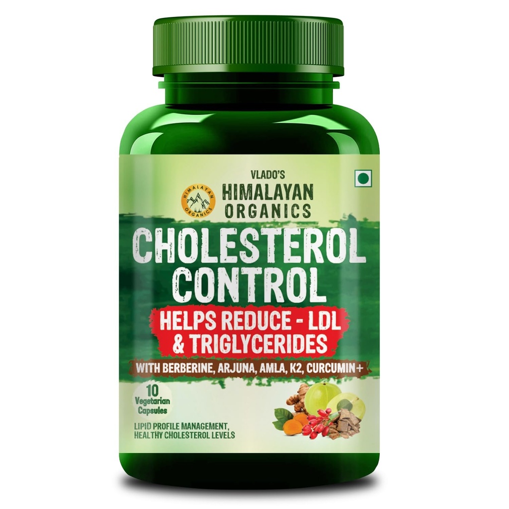 Vlado's Himalayan Organics Cholesterol Control Supplement | Berberine, Arjuna, Amla & Curcumin | Supports Healthy Cholesterol, LDL HDL Balance & Lipid Levels | Helps Reduce Bad Cholesterol & Triglycerides | Heart Health & Cardiovascular Support 10 tablsts