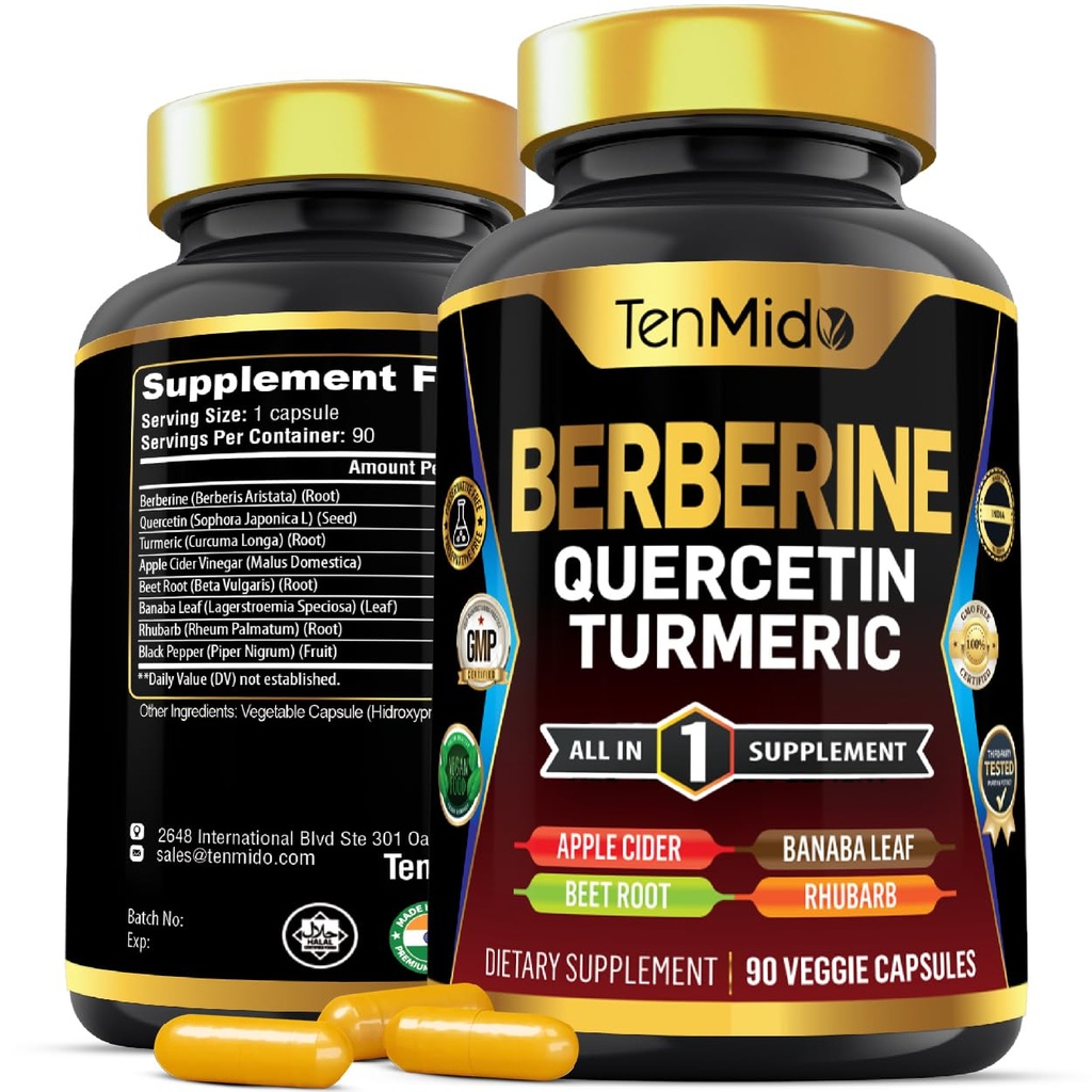 Supplément berbère pour hommes et femmes, formule 8in1 avec quercétine, curcuma, vinaigre de cidre de pomme, racine de betterave et plus - Digestive, support immunitaire - Riche en nutriments - 90 capsules