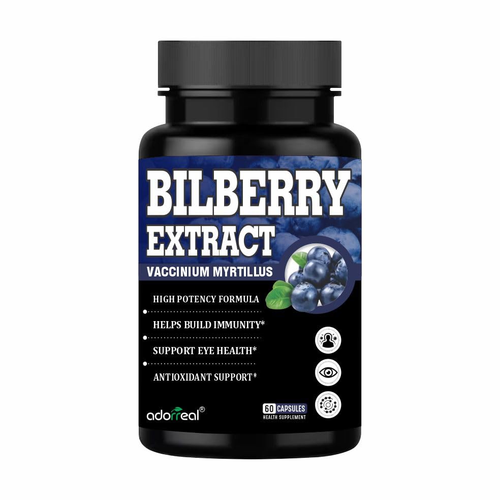 Bilberry Extract Capsules, Vision Health Support, 60 Count, High Potency Formula with Antioxidant Support