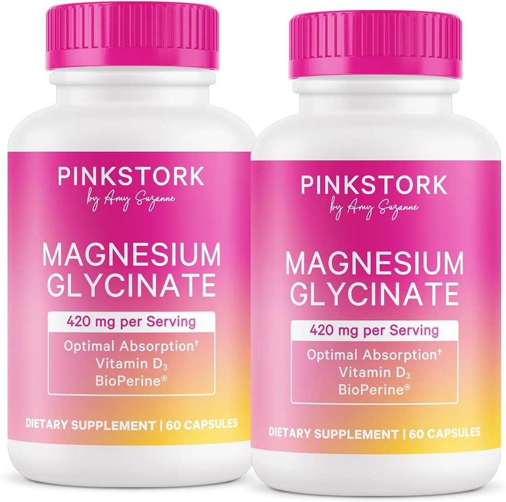 Pink Stork Magnesium Glycinat mit Vitamin D - Magnesium-Ergänzung für Frauen Natürliche Beruhigung zu unterstützen - 2 Pack