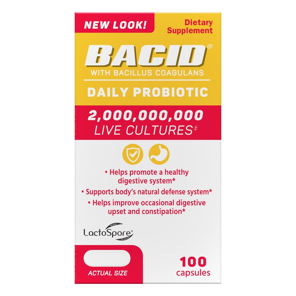 Bacid Daily Probiotic mit Bacillus Coagulans, Nahrungsergänzung für Verdauungsgesundheit, 100 Kapseln