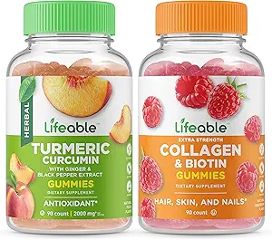 Lebendige Kurkuma + Kollagen & Biotin, Gummie Bundle - Große Verkostung, Vitamin-Ergänzung, Glutenfrei, GMO frei, Kaugummi