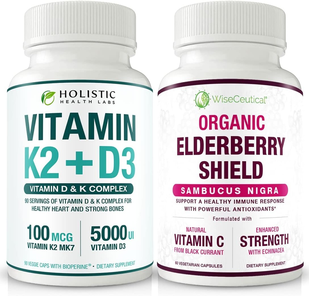 Vitamina K2 + D3 & Organic Elderberry con il ribes nero e l'echinacea | Bone Strength & Calcium Absorption | Supporto immunitario