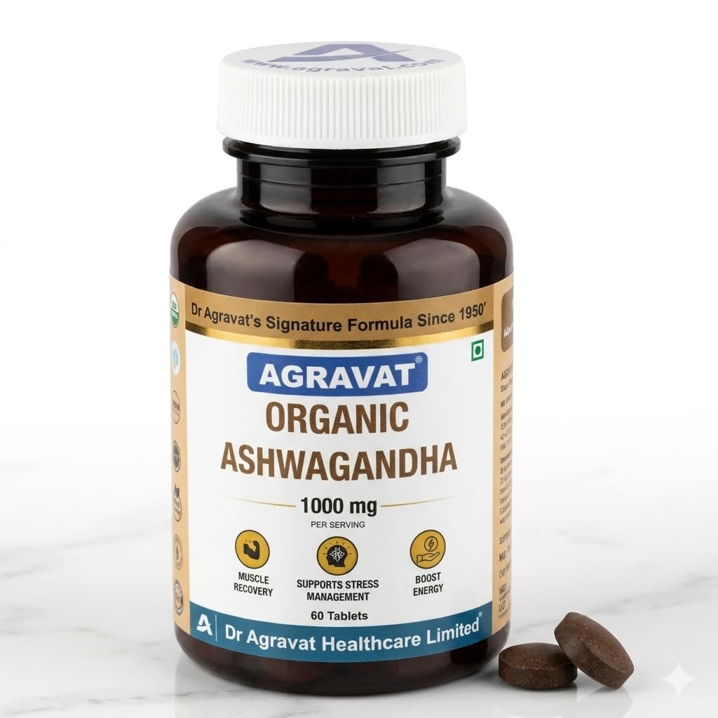 Dr Agravat Organic Ashwagandha 1000mg | Clinically Proven | 60 Veg Tab
