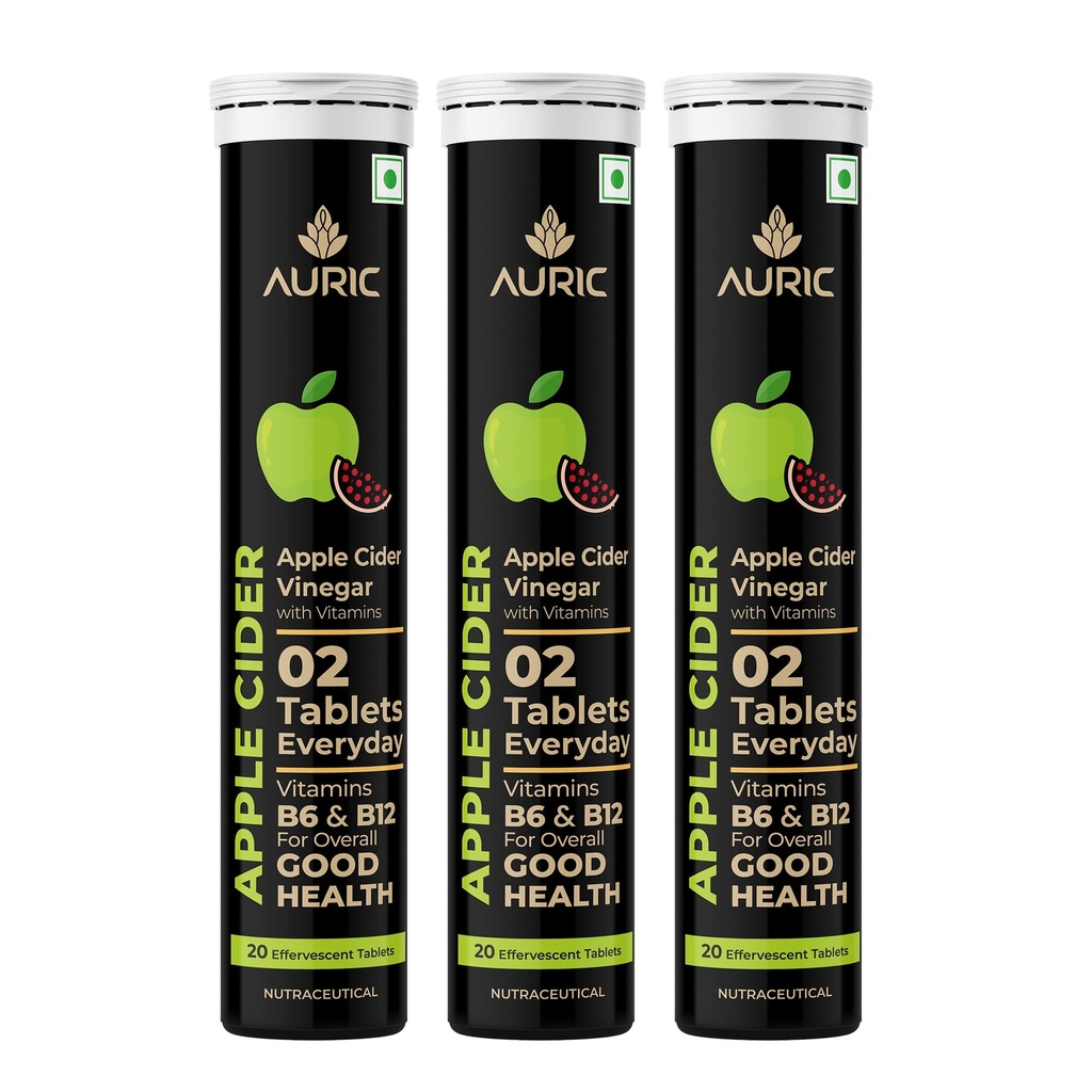Auric Apple Cider Vinegar | 60 Acv Tablets With Vitamin B6 & B12 | Weight Loss & Metabolism Benefits | Supports Digestion, Bloating Relief & Gut Health For Men And Women