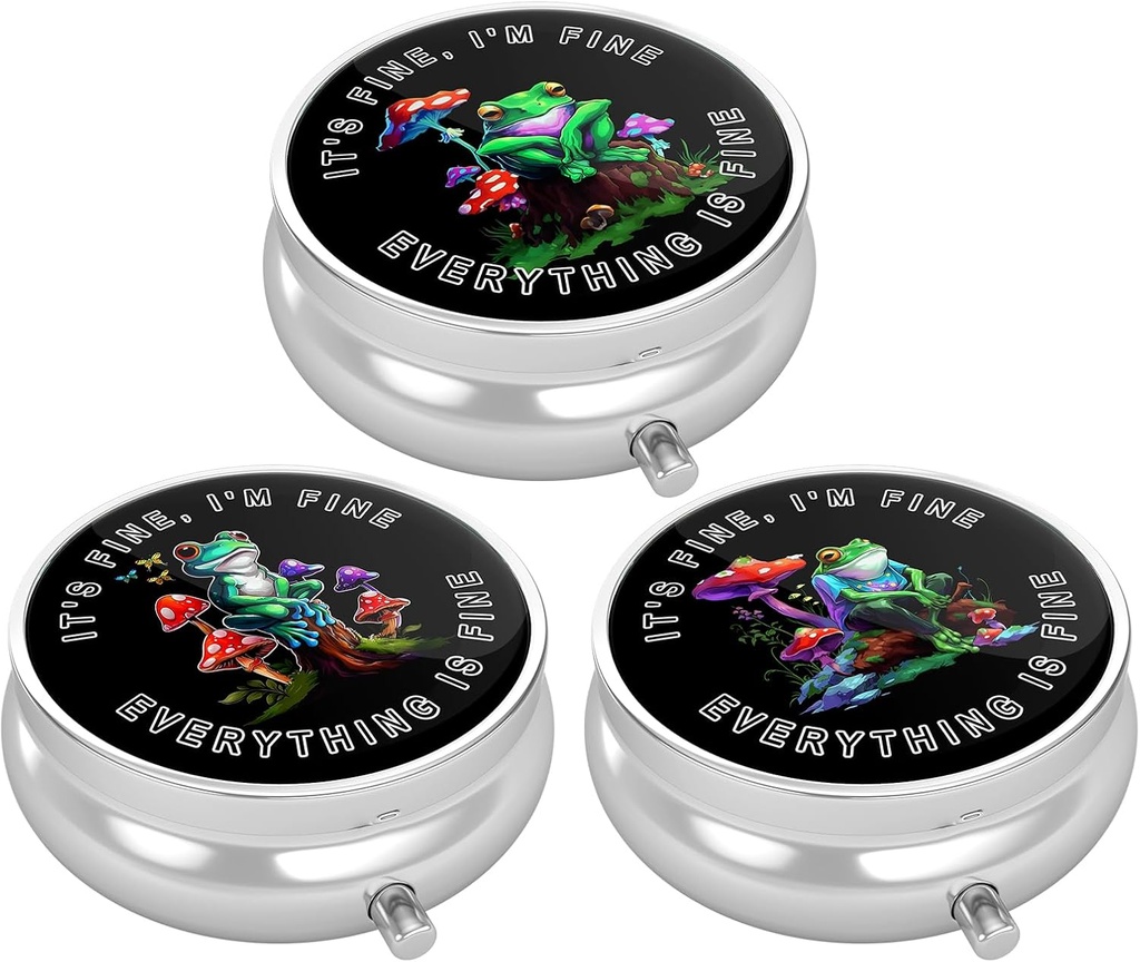 Boîte à pilules 3 packs, petit étui à pilules pour la purse et la poche, organisateur de médicaments de voyage mignon, porte-conteneur de médicaments portatifs pour tenir les vitamines, médicaments, huile et supplément de poisson, grenouille mignonne