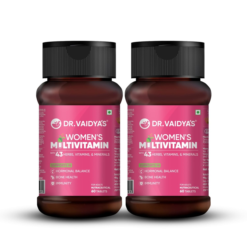 Dr. Vaidya’s Multivitamin for Women | Natural Multivitamin Enriched with Ayurvedic Herbs like Shatavari | Goodness of Calcium and Vitamin D3 tablets, Magnesium supplement, Vitamin B12 supplements & Herbal Extracts | (60 tablets) Pack of 2