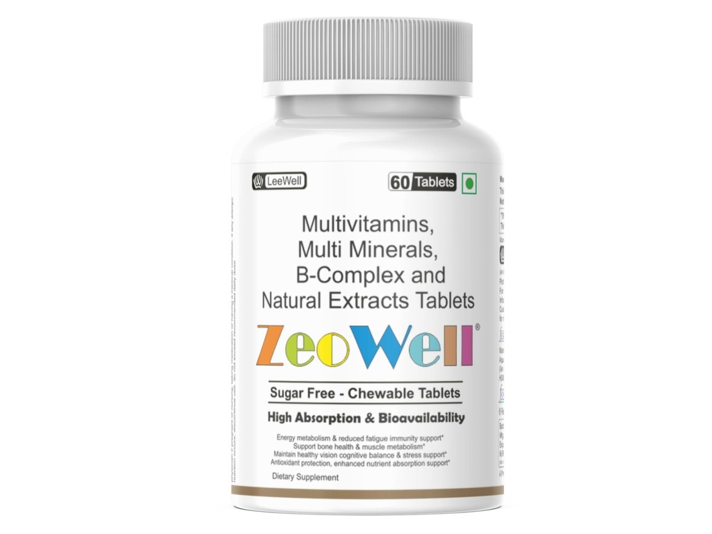 (LeeWell) Chewable Advanced Complete Multivitamin Tablet for men and women | Supports Eye, Vision, Bone, Teeth, and Muscle Function | Daily Energy & Stamina Support | Ashwagandha, Lutein, Zeaxanthin, Calcium Magnesium, Zinc & more - 60 Tablets